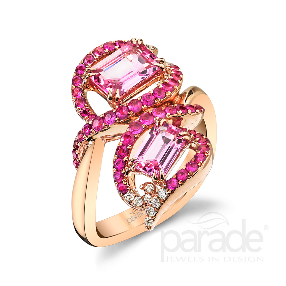 Diamond and pink sapphire fashion ring.