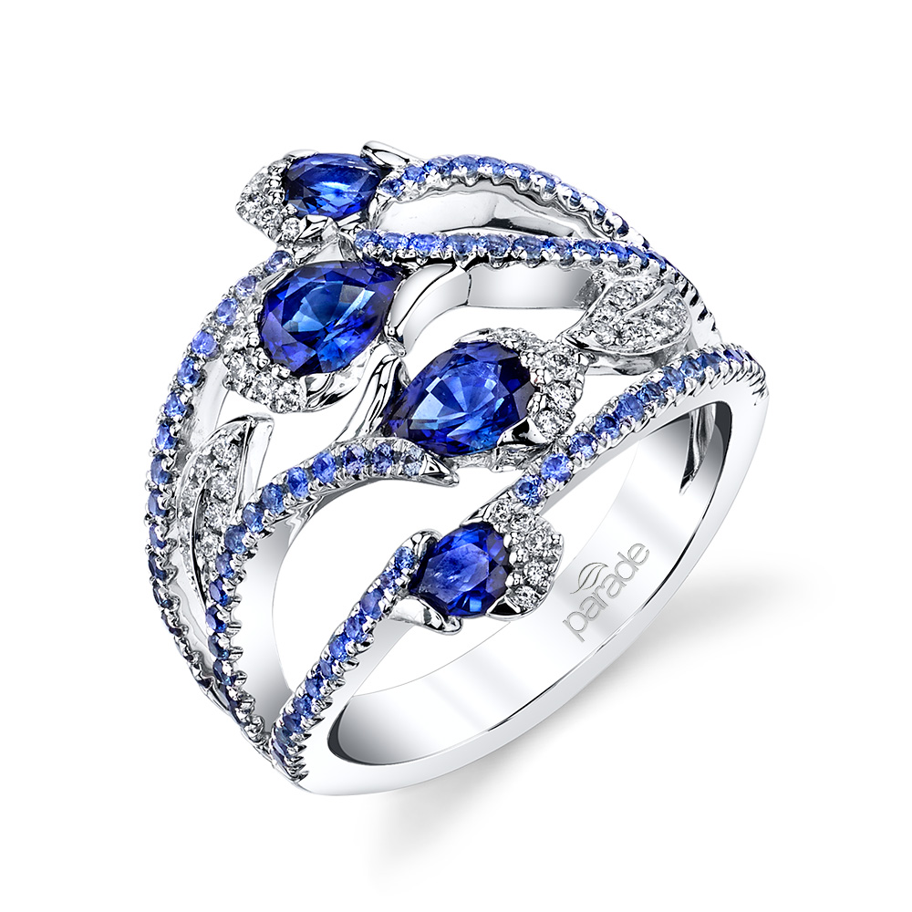 Designer fashion blue sapphire and diamond ring by Parade Design.