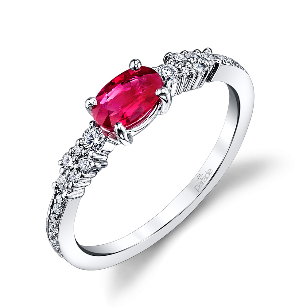 Classic 18K white gold diamond fashion ring with ruby from the Parade in Color collection by Parade Design.