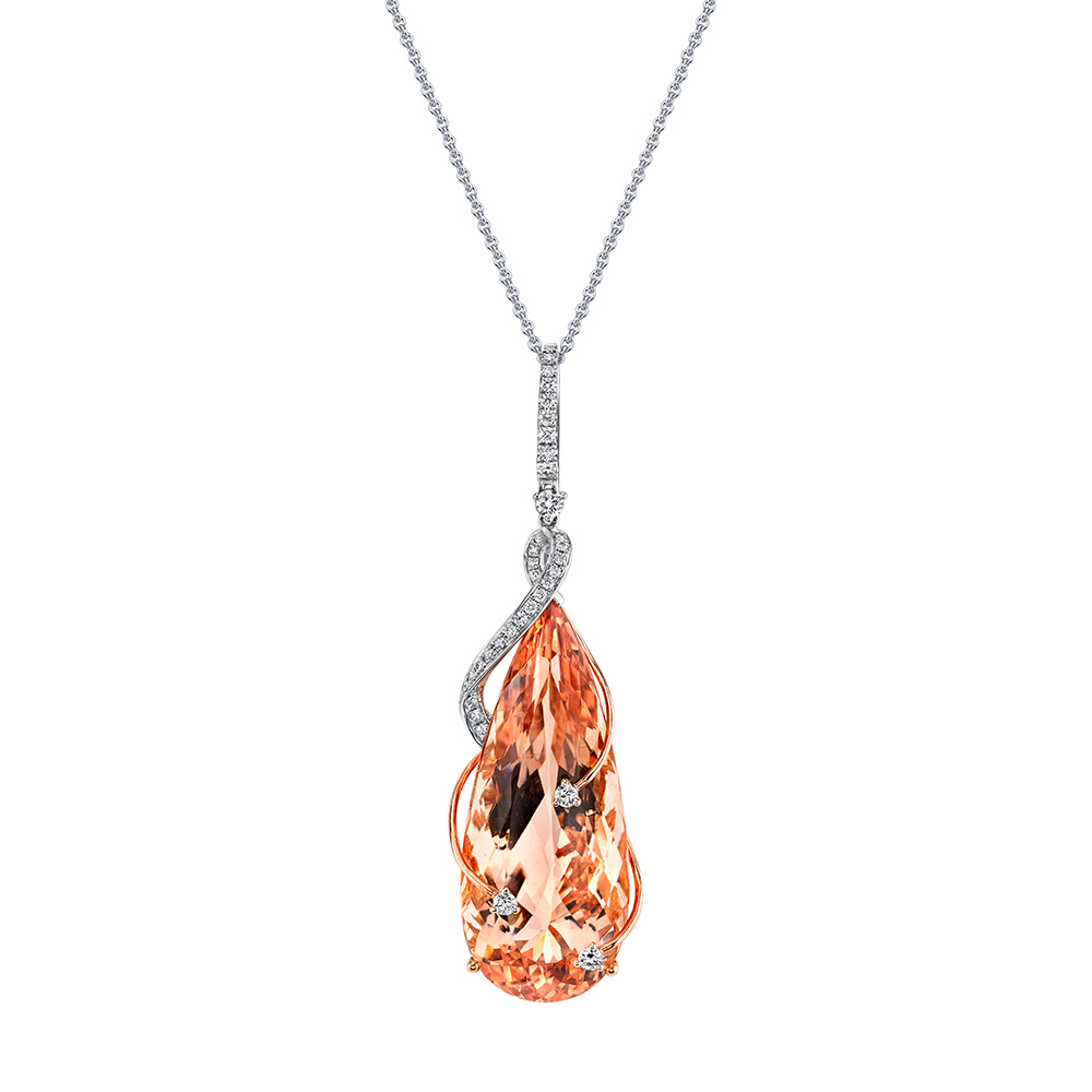 Designer gold and diamond pendant with Morganite by Parade Design.