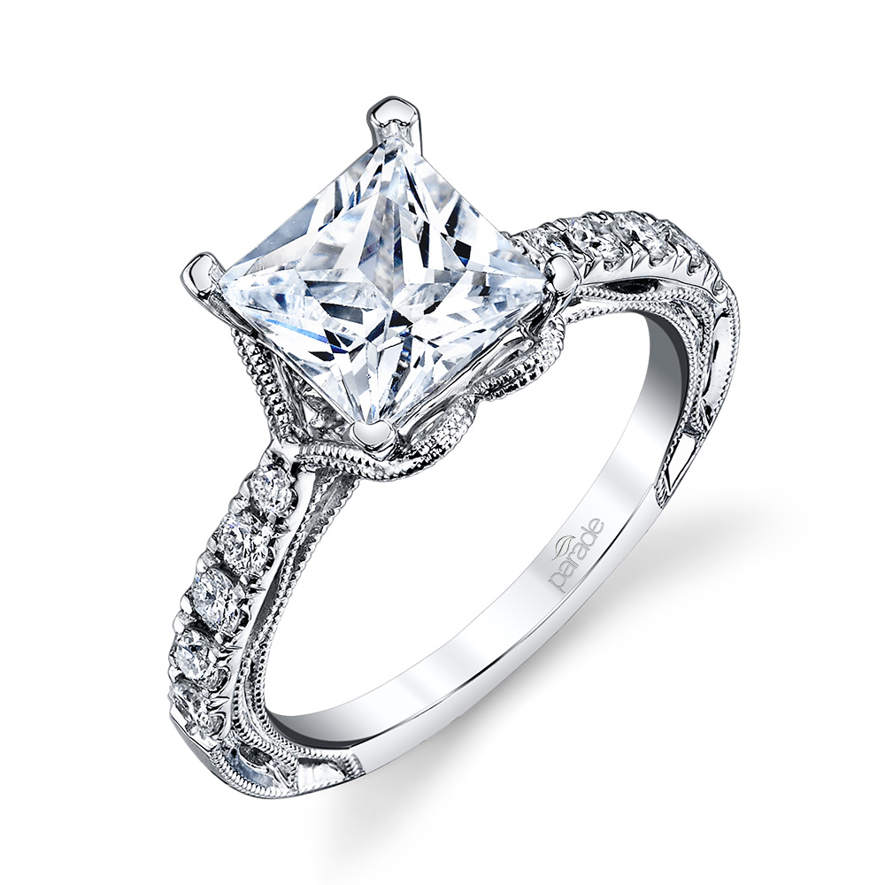 Princess Cut, Vintage 18K White gold and diamond engagement ring from the Hera Collection by Parade Design.