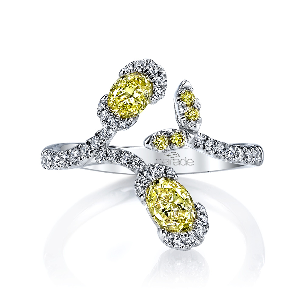 Open, wrap diamond ring with natural yellow diamonds from the Reverie collection by Parade Design.