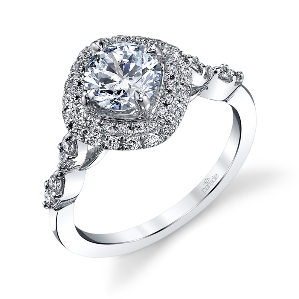Contemporary designer diamond halo engagement ring by Parade Design.