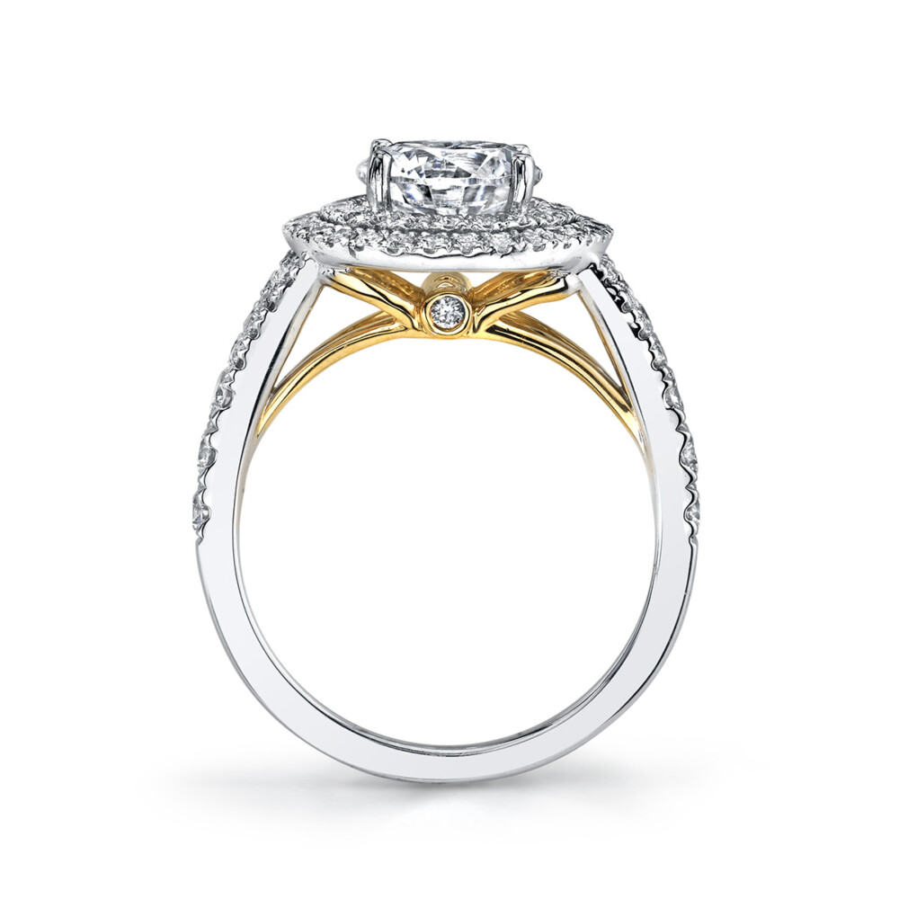 Contemporary designer diamond halo engagement ring by Parade Design.