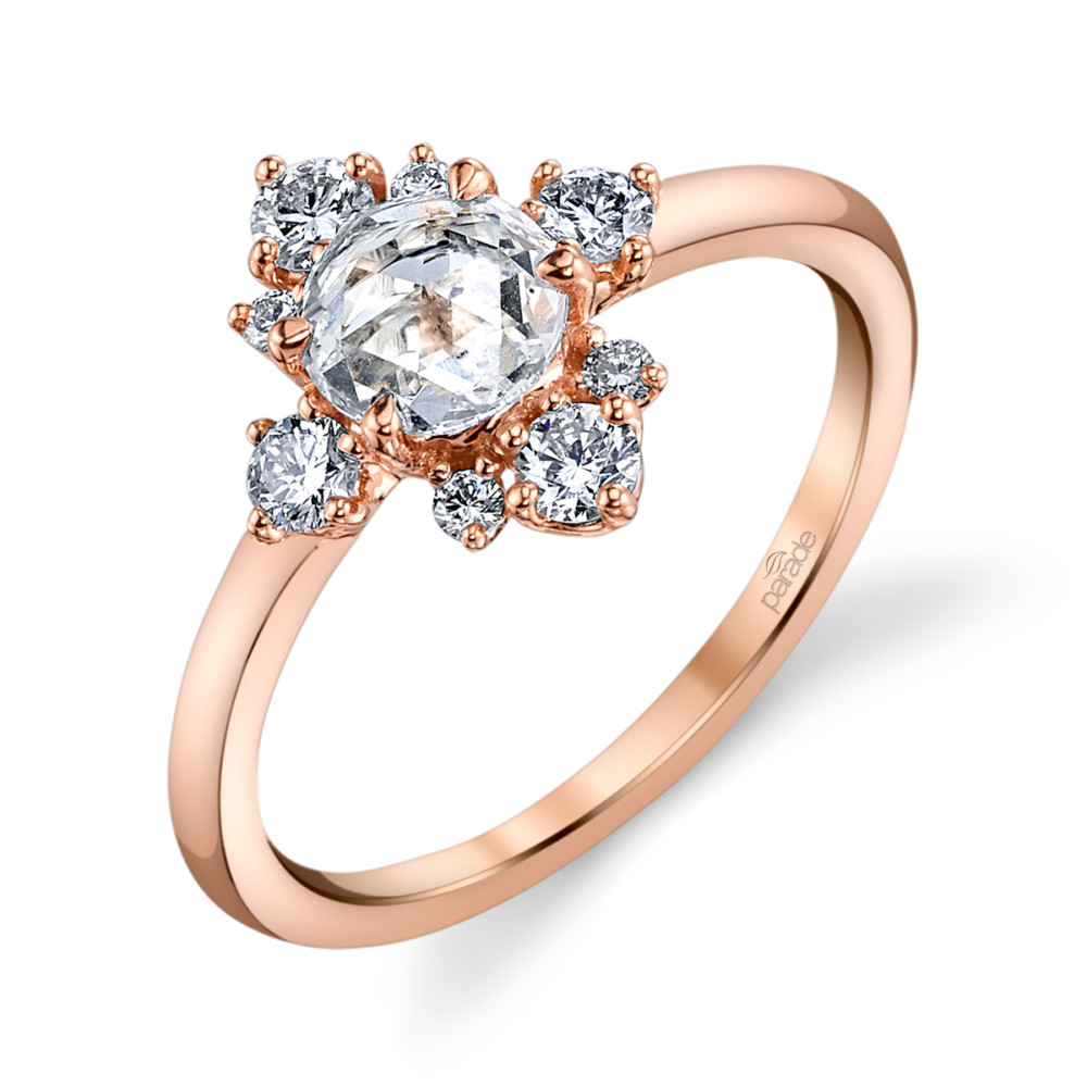 Designer diamond halo engagement ring with rose cut diamond from the Lumiere Bridal Collection by Parade Design.