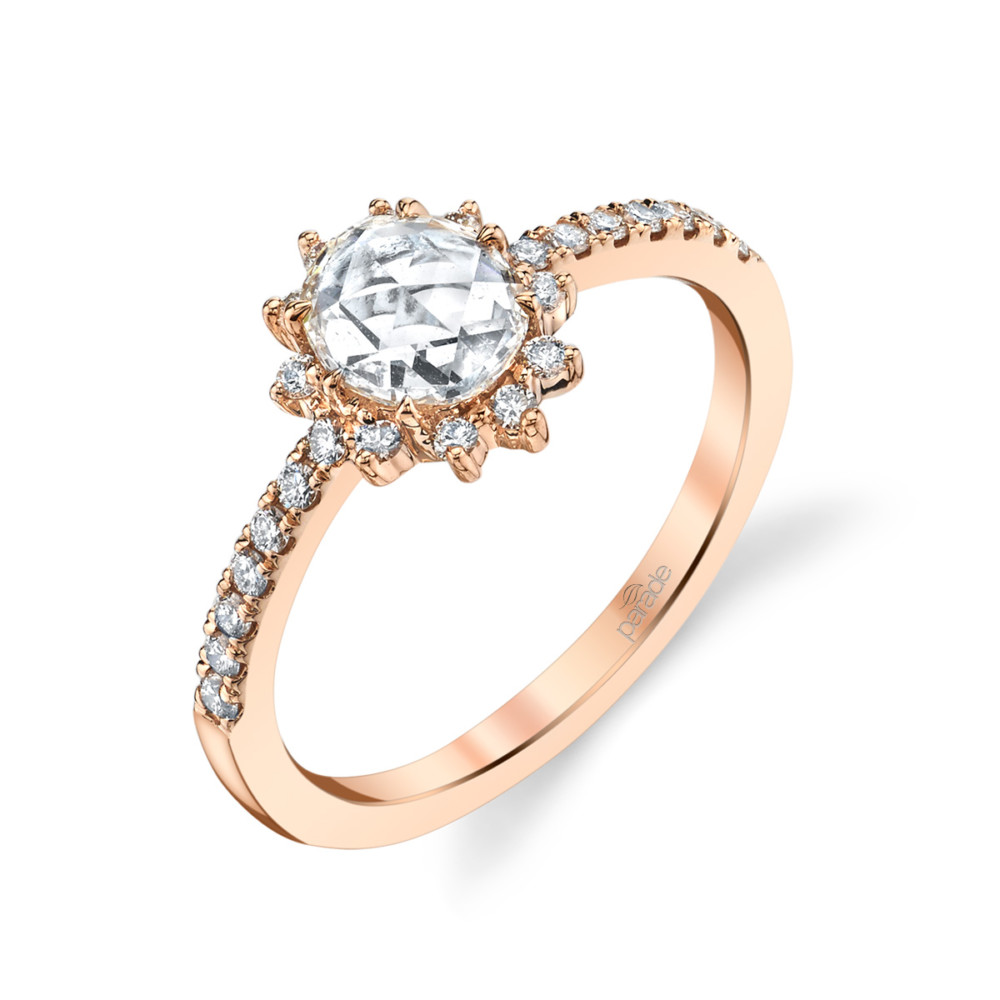 Designer diamond halo engagement ring with rose cut diamond by Parade Design.