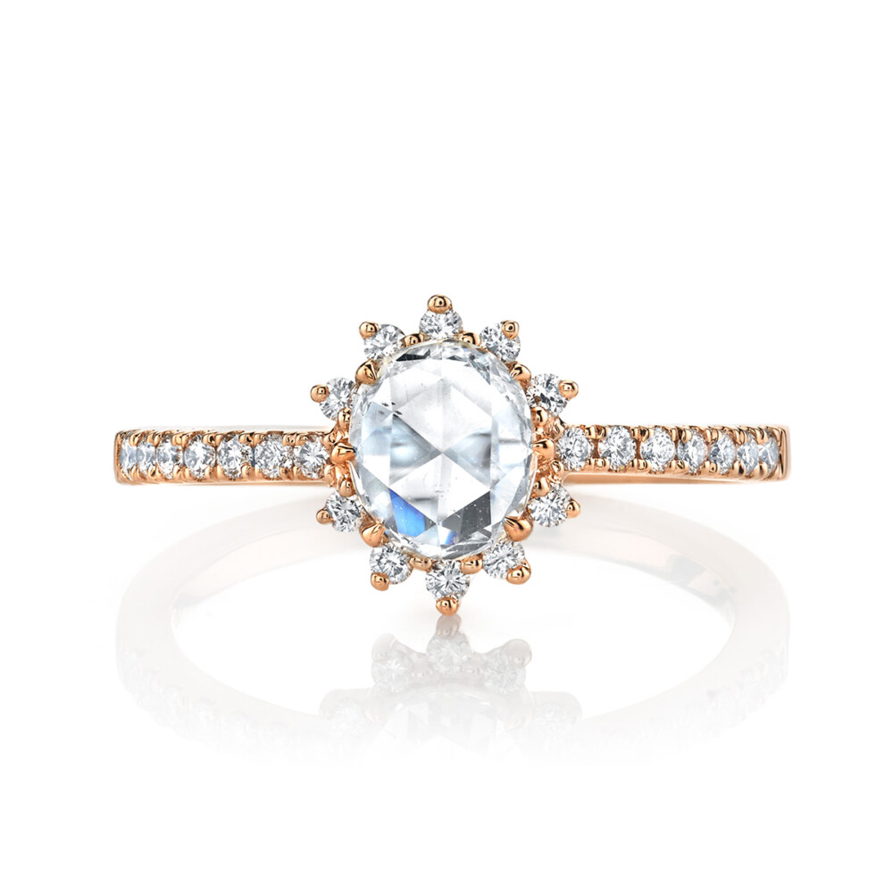 Designer diamond halo engagement ring with rose cut diamond by Parade Design.