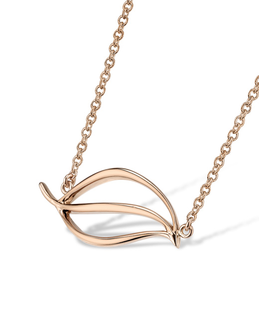 Designer rose gold leaf necklace by Parade Design.