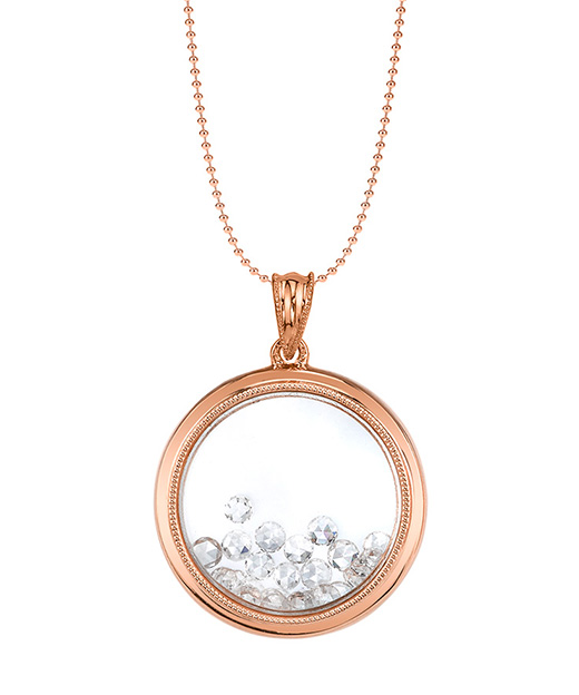 Designer diamond necklace with floating rose cut diamonds in 18K gold by Parade Design.