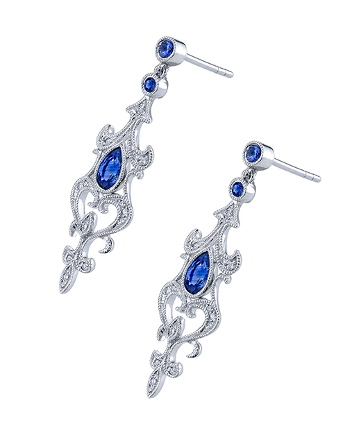 Designer diamond and sapphire, vintage inspired , dangle earrings by Parade Design.