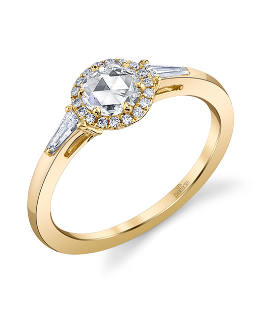 Designer diamond engagement ring by Parade Design, with rose cut diamond and halo.