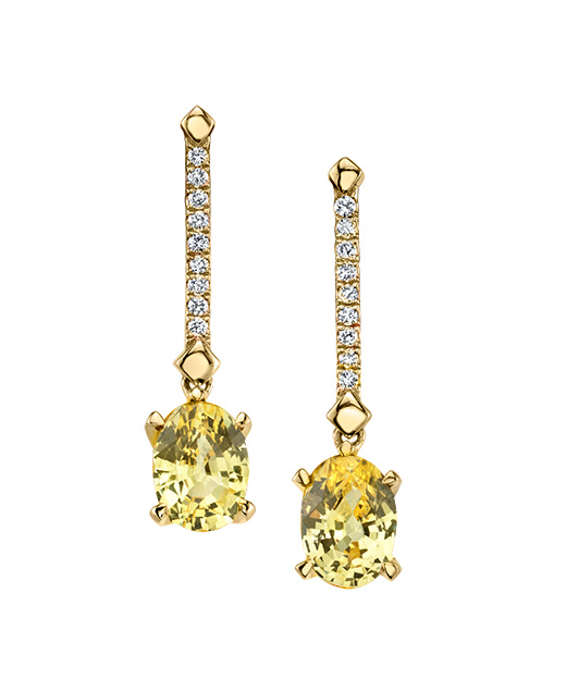 Designer diamond and yellow sapphire dangle earrings by Parade Design.
