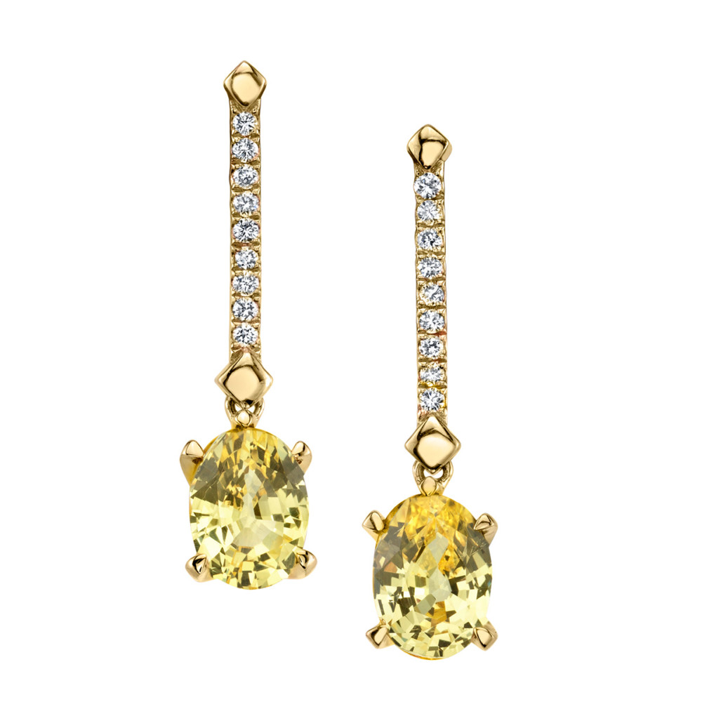 Designer diamond and yellow sapphire dangle earrings by Parade Design.