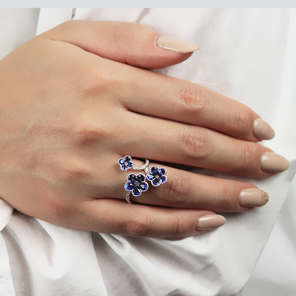 Designer diamond and sapphire floral fashion ring by Parade Design.