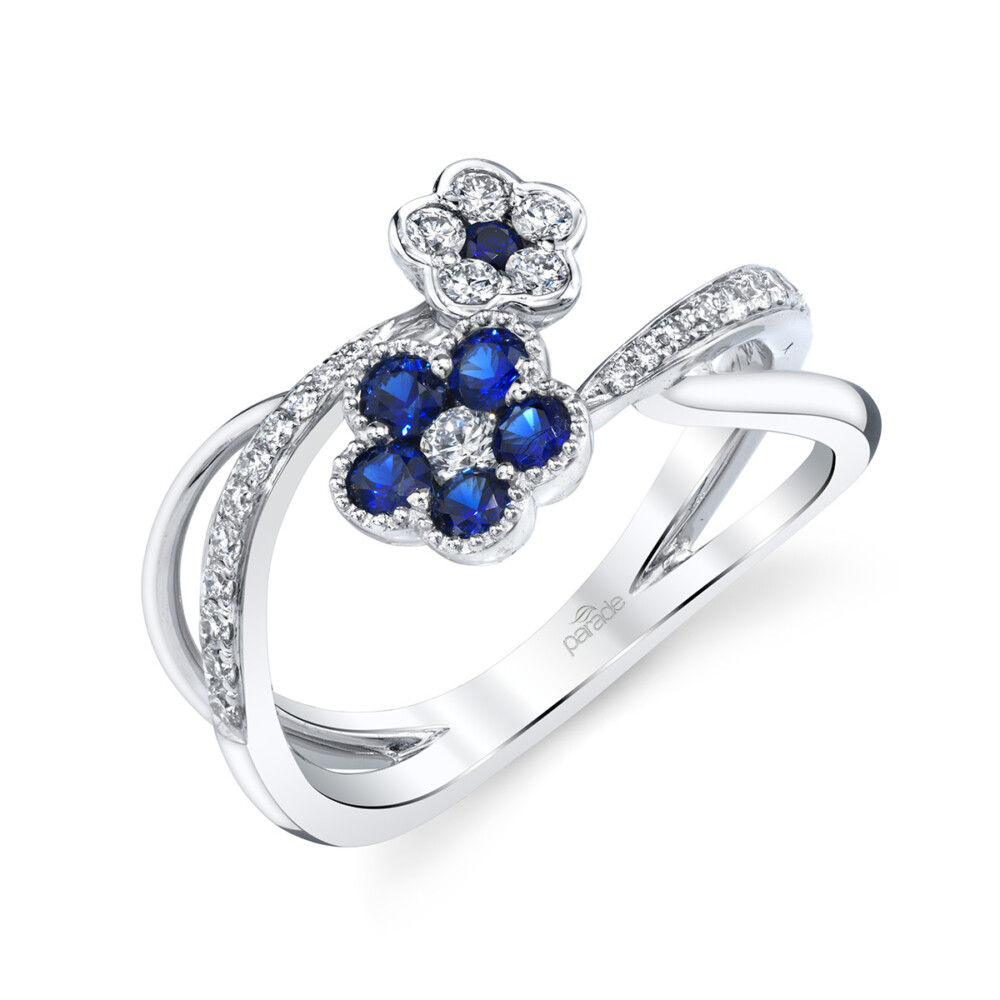 Designer diamond and blue sapphire fashion floral ring by Parade Design.