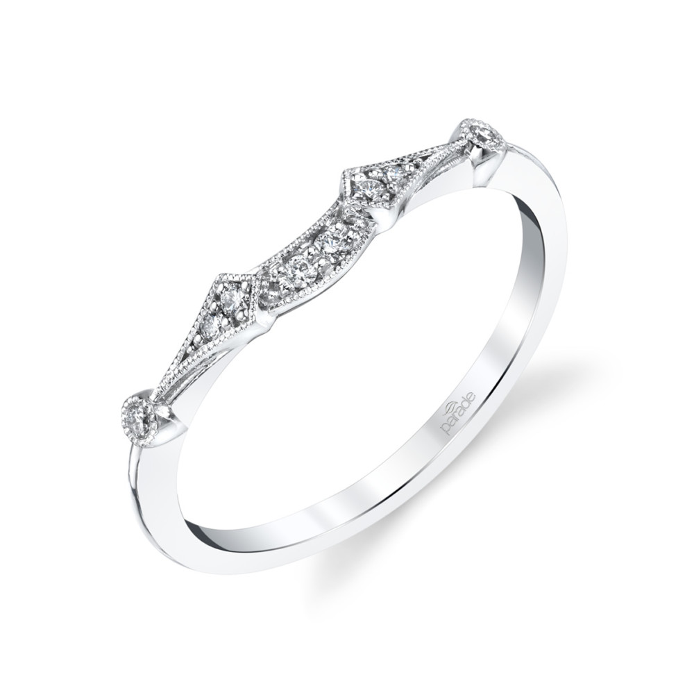 Designer diamond vintage inspired matching wedding band.