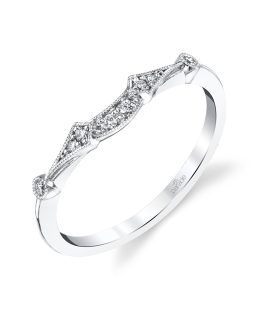 Designer diamond vintage inspired matching wedding band.
