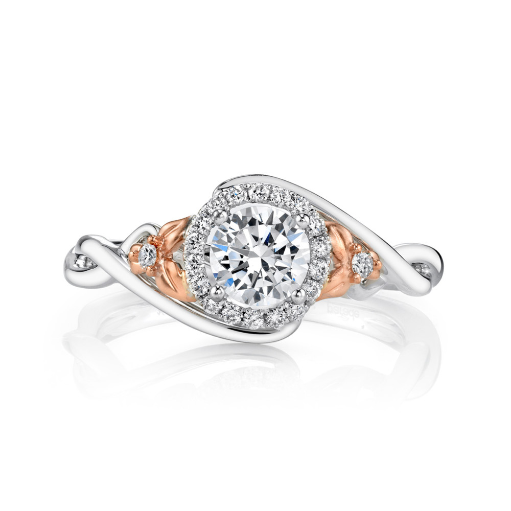 Designer, nature inspired, diamond halo engagement ring by Parade Design.