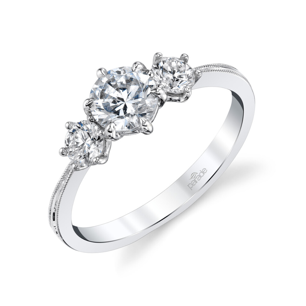 Classic designer diamond three stone engagement ring by Parade Design.